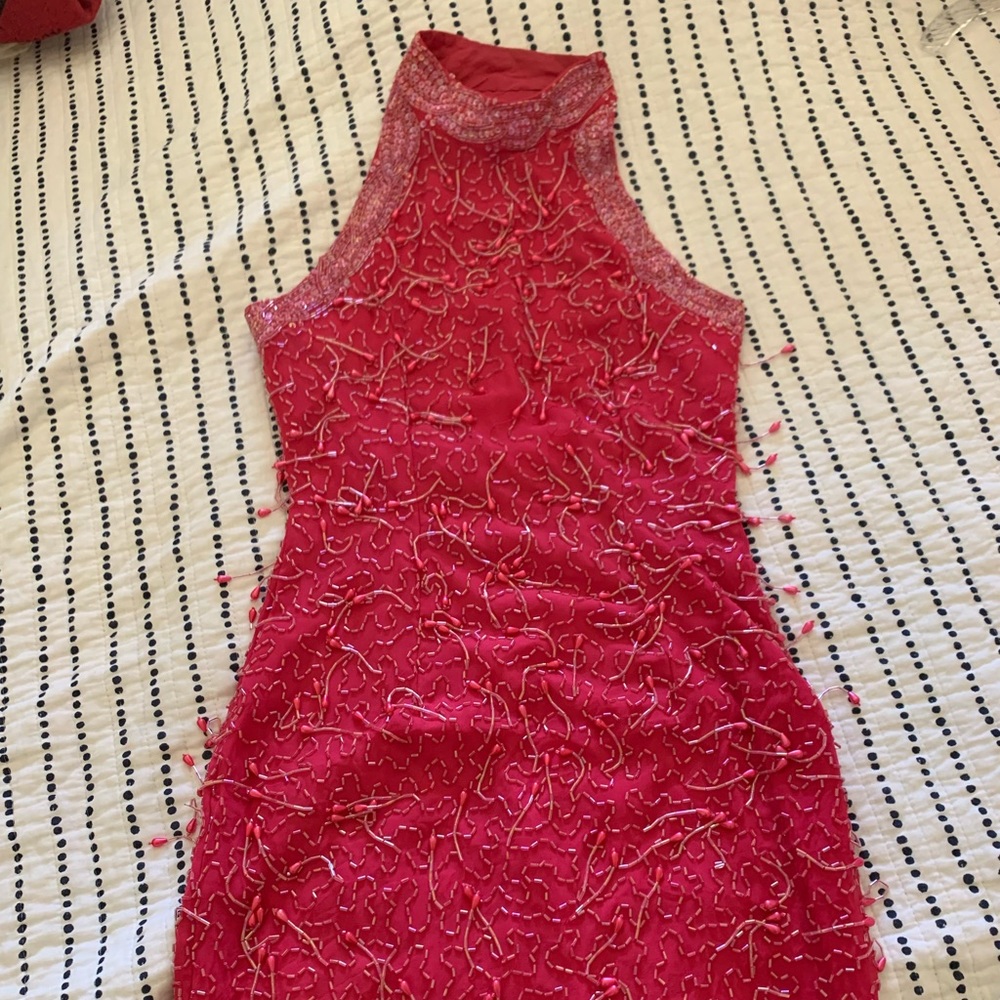 Hand beaded Nadine silk vintage mini dress 1980’s prom, dance, formal, cocktail